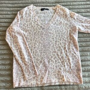 360 Cashmere 100% Cashmere Leopard V-Neck Sweater- S-L